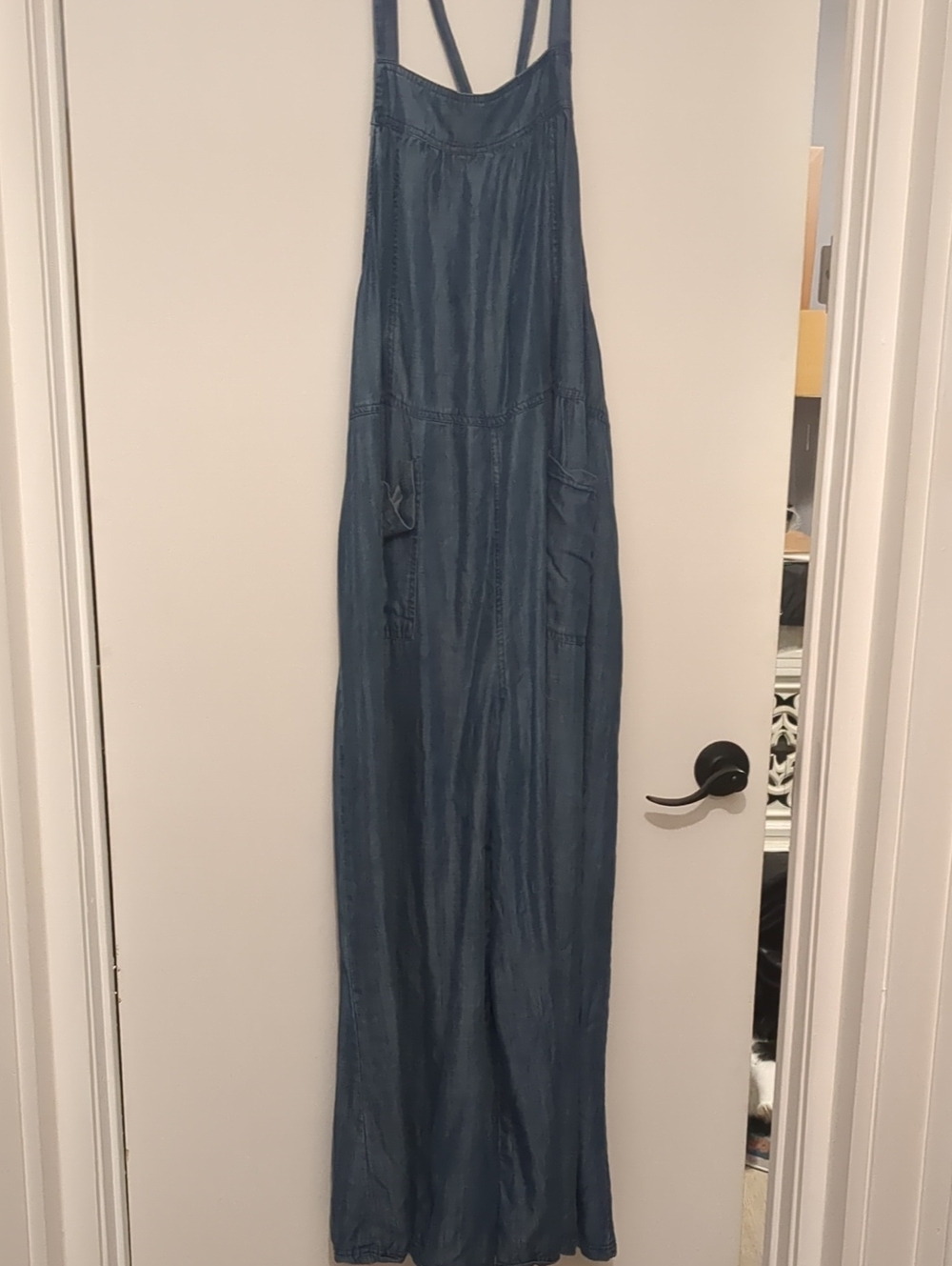 Natural life Wide Leg Blue Overalls With Front/Back Pockets And Tie Back -Large